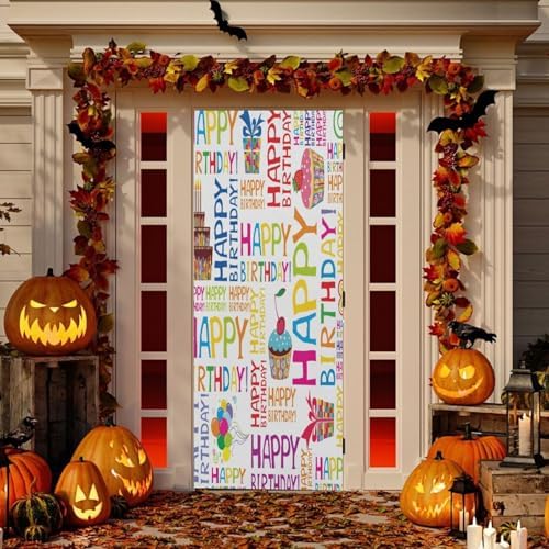 Susiyo Happy Birthday Halloween Door Cover 32x79 in Stretch Fabric Door Decoration