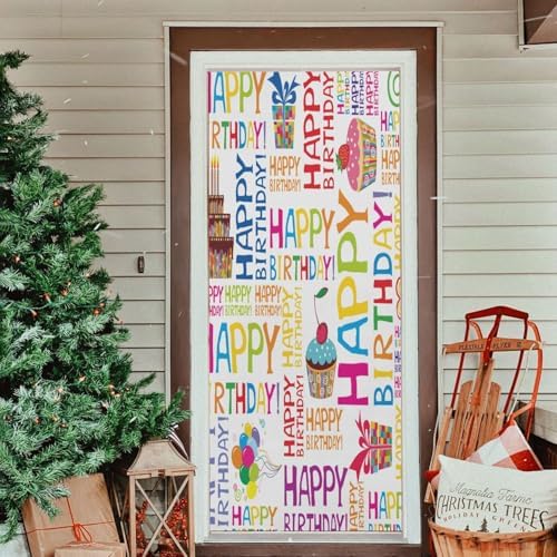 Susiyo Happy Birthday Halloween Door Cover 32x79 in Stretch Fabric Door Decoration