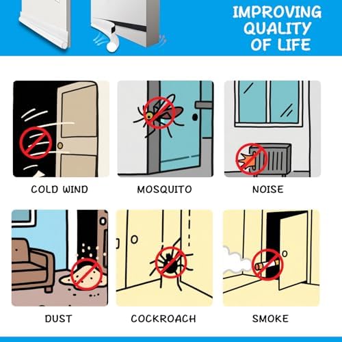 Adjustable Door Draft Stopper 36 Inch White Noise Blocker and Bottom Seal Strip