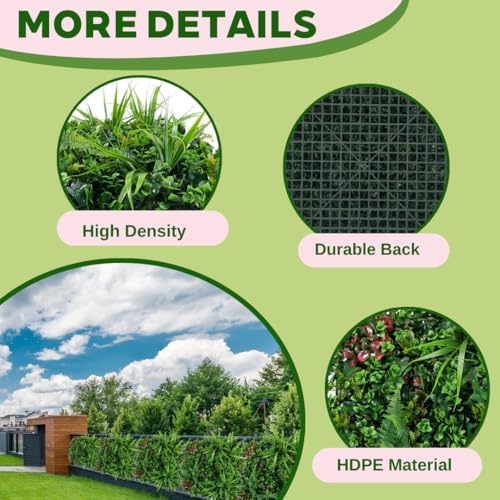 Artificial Green Wall Panels 20x20 for Privacy Fence and Indoor Outdoor Decor 6 Pack