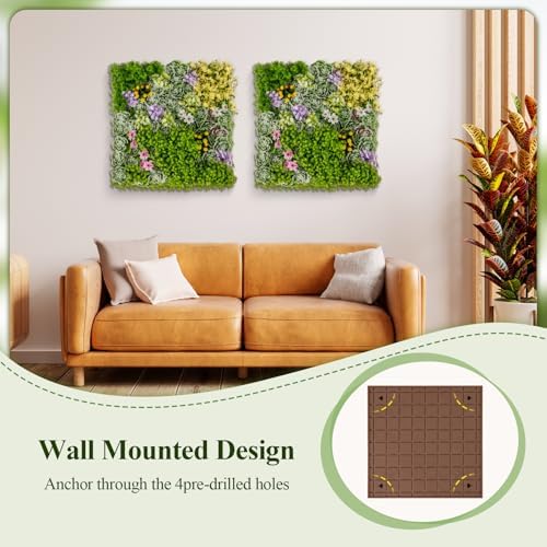 Giantex 2 Pack Hanging Artificial Plants Panels 20x20 Square Framed 3D Greenery Wall Art Decor