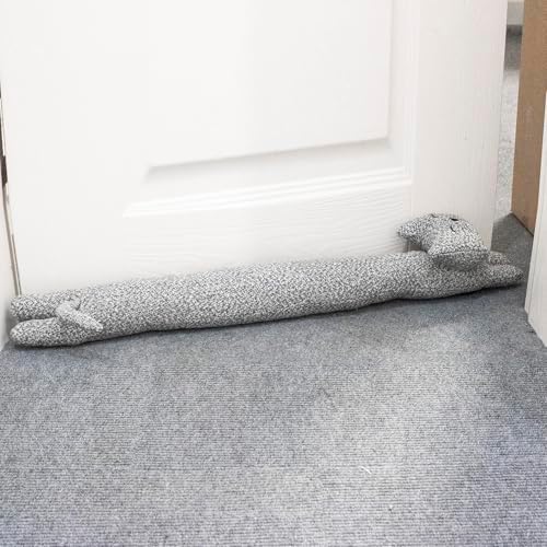 34 Inch Heavy Duty Door Draft Stopper with Gray Cat Design