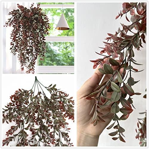 PASYOU Artificial Hanging Ivy 2 Pack Reddish Brown Leaves Plants