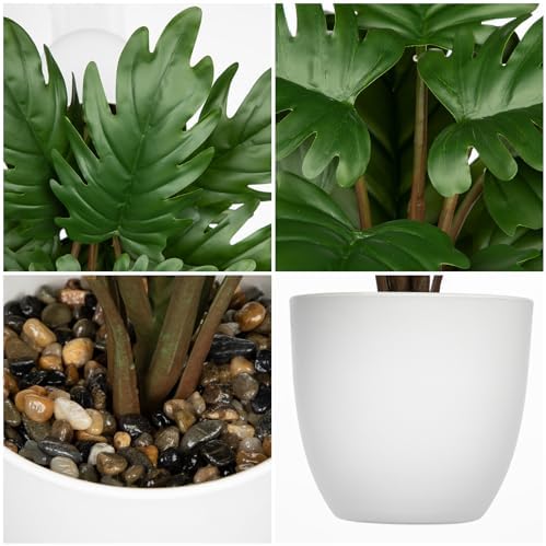 Hollyone Faux Monstera Artificial Plant in White Pot for Indoor Outdoor Decor