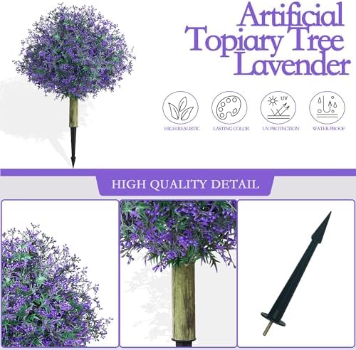 Artificial Topiary Ball Trees with Ground Spike Set of 2 UV Resistant Fake Greenery