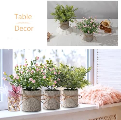 LESING 4 Pack Mini Artificial Potted Plants for Home Office Decor