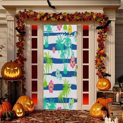 Susiyo Palm Trees Hibiscus Halloween Door Cover