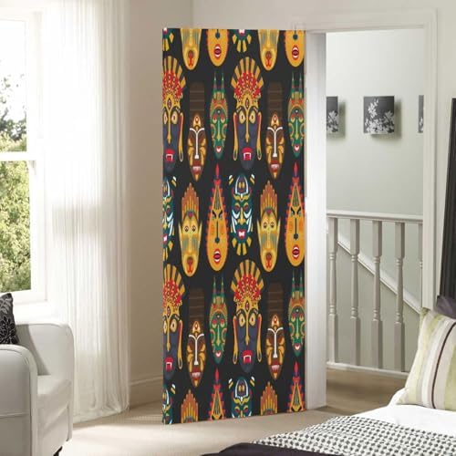 Susiyo Ethnic Masks Halloween Door Cover Stretch Fabric Door Decoration for Home Party