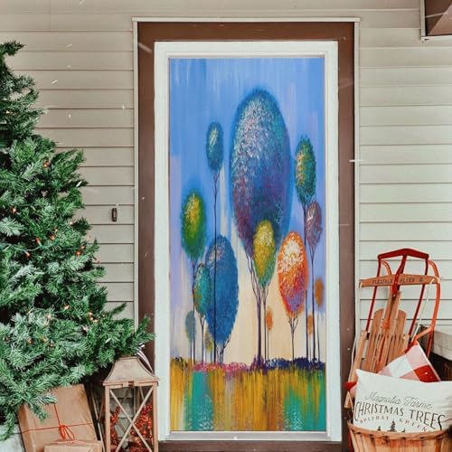 Susiyo Colorful Tree Halloween Door Cover Stretch Fabric Door Decoration for Home and Party