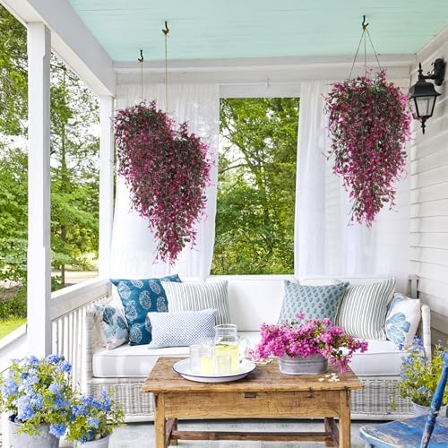 Artificial Hanging Plants 4pcs 33 Inch Faux Ivy Vine UV Resistant Purple Red