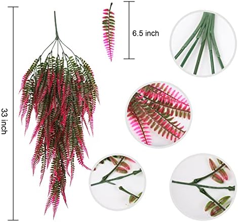 RECUTMS 4 Pcs Artificial Hanging Boston Ferns Plants Faux Greenery Wall Decor for Indoor Outdoor Garden Wedding Pink