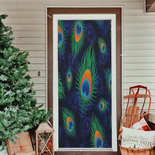 Susiyo Colorful Peacock Door Cover Halloween Decoration 32x79 in