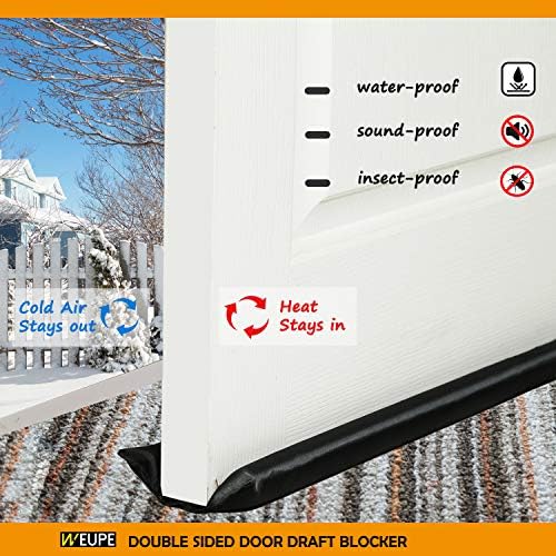 WEUPE Door Draft Stopper Double Sided 32-38 Inch Adjustable Black