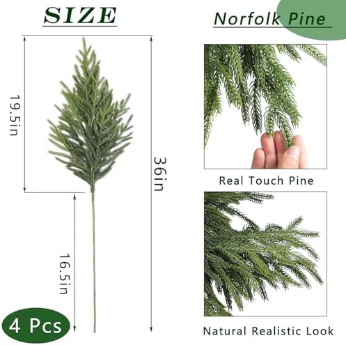 FOTEEWL Real Touch Norfolk Pine Branch - 4 Pcs 36 Artificial Christmas Decorations
