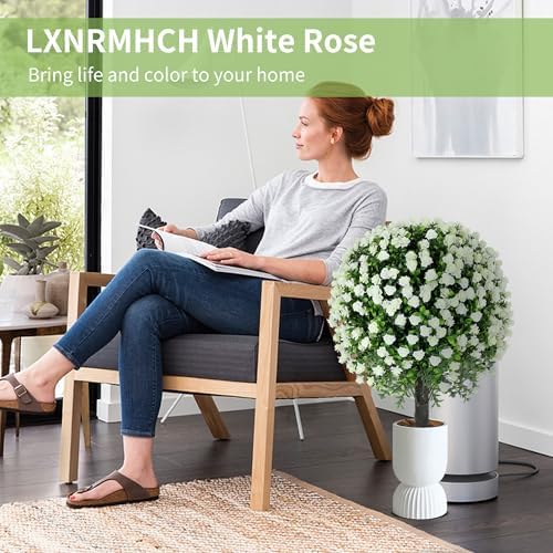 272 Inch Artificial White Rose Topiary Set of 2 with Spike