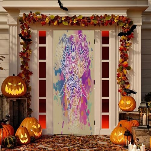 Susiyo Watercolor Elephant Beige Halloween Door Cover 32x79in
