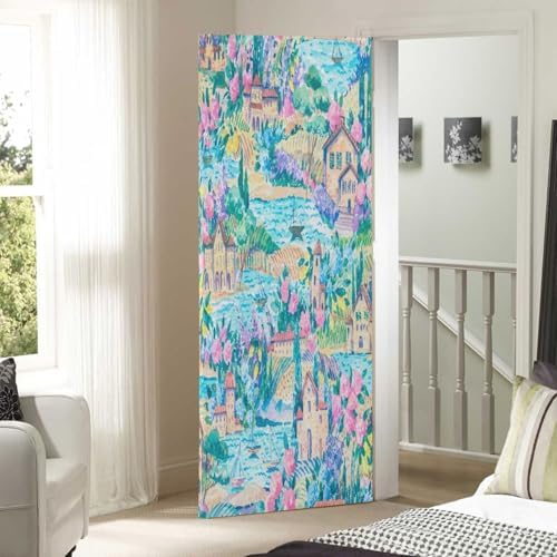 Susiyo Blue Watercolor Halloween Door Cover Stretch Fabric