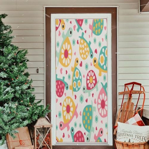 Pink Cute Turtle Halloween Door Cover - 32x79in Stretch Fabric