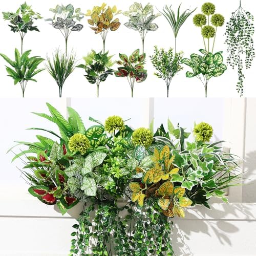 Giegxin 18 Pcs Artificial Plants Set for Outdoor Decor