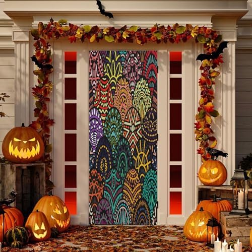 Susiyo Christmas Door Cover with Tribal Motifs Stretch Fabric Decor