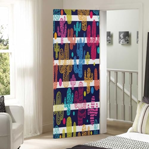 Susiyo Cute Cacti and Stripes Christmas Door Cover Stretch Fabric Decor for Home Holidays