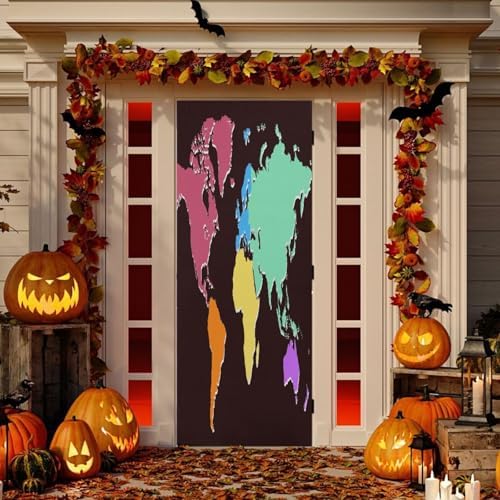 Susiyo Colorful World Map Halloween Door Cover