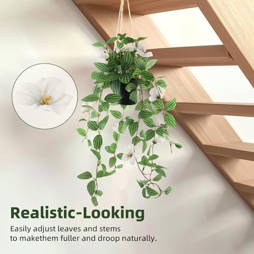 2 Pcs Artificial Ivy Hanging Plant with Flowers