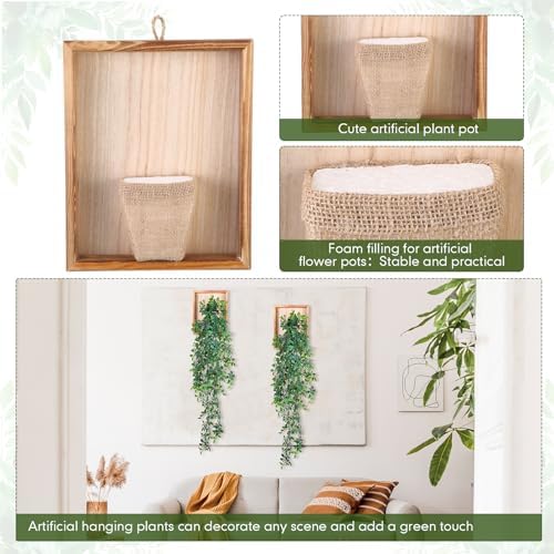 2 Pack Artificial Hanging Mandala Plants with Wooden Frames