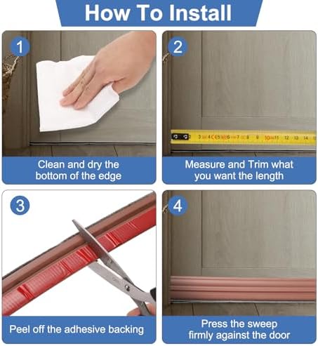 Uxcell 2pcs Door Draft Stopper with Brush Self-Adhesive Bottom Door Seal for Cold and Noise Prevention Black 3Ft