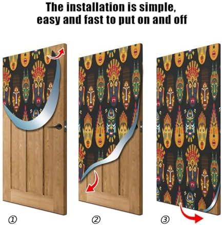 Susiyo Ethnic Masks Halloween Door Cover Stretch Fabric Door Decoration for Home Party