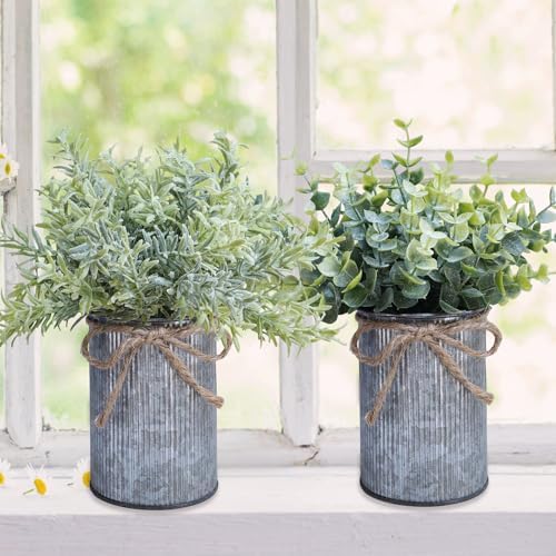 Winlyn 3 Pack Faux Plants in Metal Pots Farmhouse Centerpieces