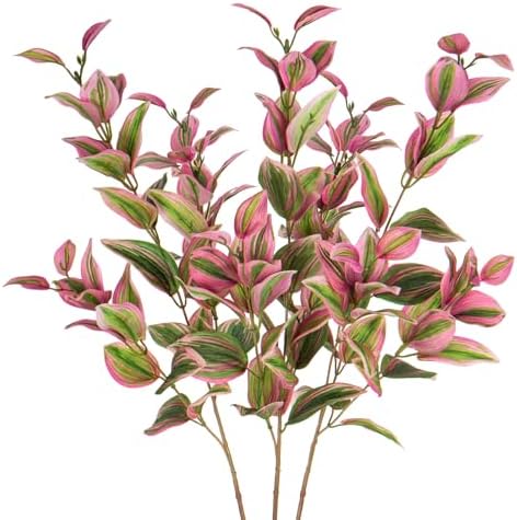 3Pcs Artificial Pink Tradescantia Zebrina Greenery Stems for Vase and Home Decor