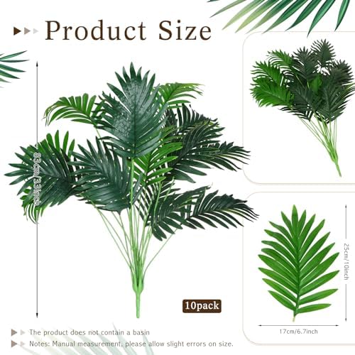 Tigeen 10 Pcs Artificial Palm Leaves Tree 33 Inch Tall
