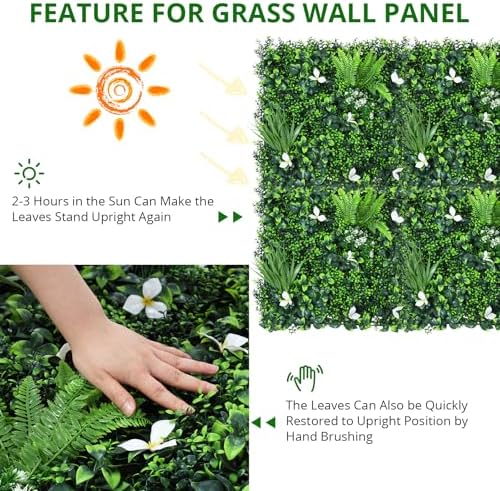 Euker Artificial Grass Wall Panels 6PCS 20x20 Inch DIY Flower Wall Decor