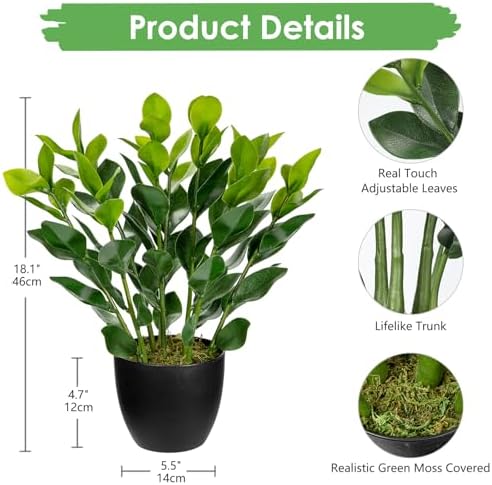 Hollyone Artificial ZZ Plant 18 Potted Home Decor