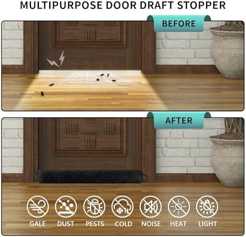 36 Inch Weighted Door Draft Stopper Black