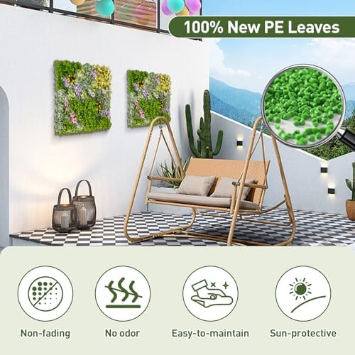 Giantex 2 Pack Hanging Artificial Plants Panels 20x20 Square Framed 3D Greenery Wall Art Decor