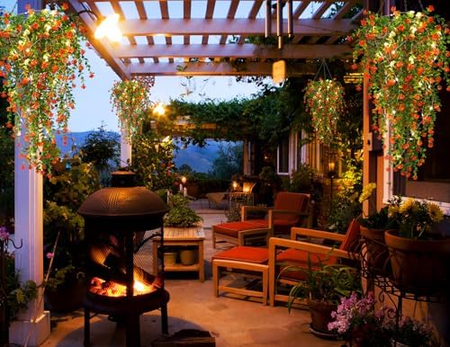 RECUTMS Artificial Plants 3 Pack Hanging with LED Lights 30 Inch Eucalyptus Indoor Outdoor Decor