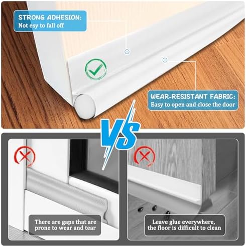 Adjustable Door Draft Stopper 36 Inch White Noise Blocker and Bottom Seal Strip