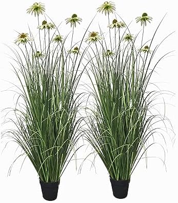46-Inch Artificial Grass Plant with 9 Echinacea Flowers - 2-Pack