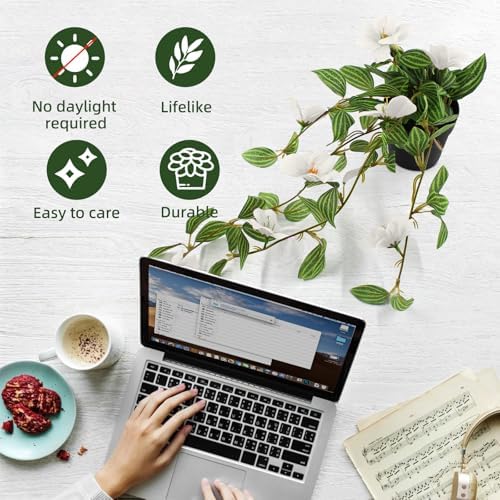 2 Pcs Artificial Ivy Hanging Plant with Flowers