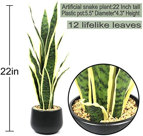 Beebel Artificial Snake Plant 22 Inch Potted Decor