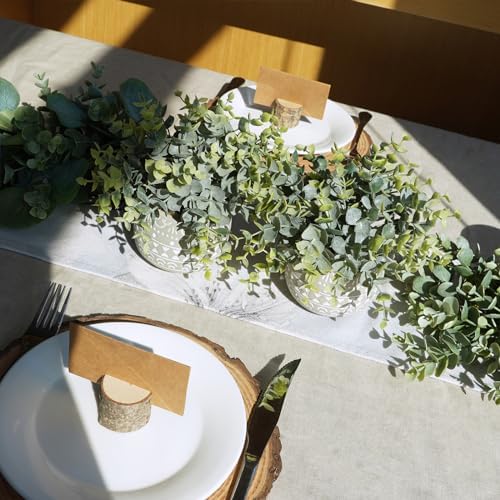 Winlyn 2 Pack Faux Eucalyptus Plants in Gray Ceramic Pots