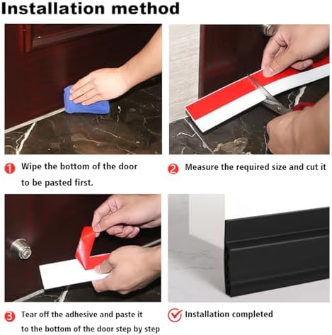 2PC Silicone Door Seal 39 Inch Draft Stopper Black