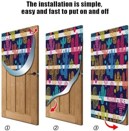 Susiyo Cute Cacti and Stripes Christmas Door Cover Stretch Fabric Decor for Home Holidays