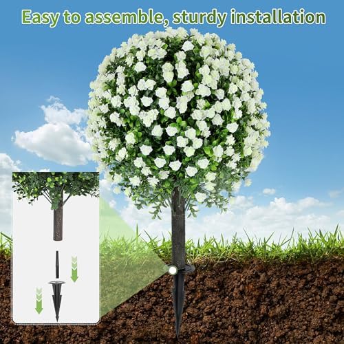 272 Inch Artificial White Rose Topiary Set of 2 with Spike
