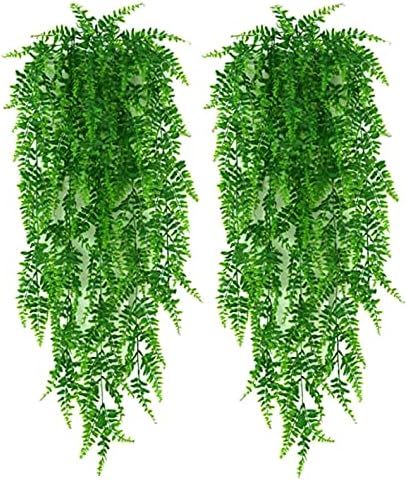 YYaaloa Artificial Hanging Plants 2-Pack Boston Fern Greeny Chain Decor