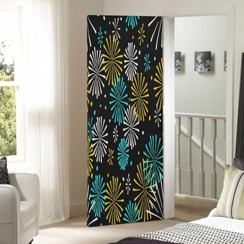 Susiyo Bright Golden Fireworks Halloween Door Cover Stretch Fabric 32x79 in