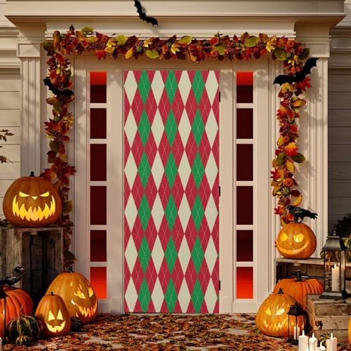 Susiyo Christmas Red Green Plaid Door Cover 32x79 in