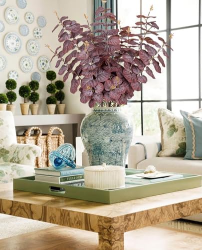 Oairse Artificial Eucalyptus Leaves Stems 315 Inch 3 Pcs Fake Greenery for Vases